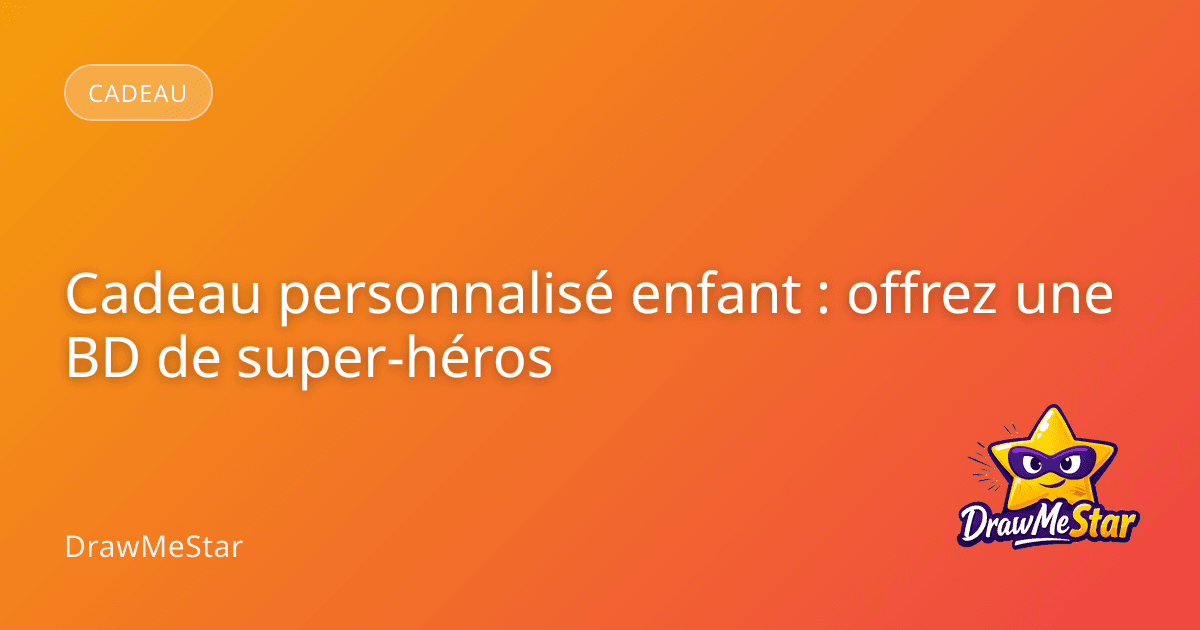 Un enfant souriant déguisé en super-héros lisant une bande dessinée où il apparaît en tant que personnage principal.