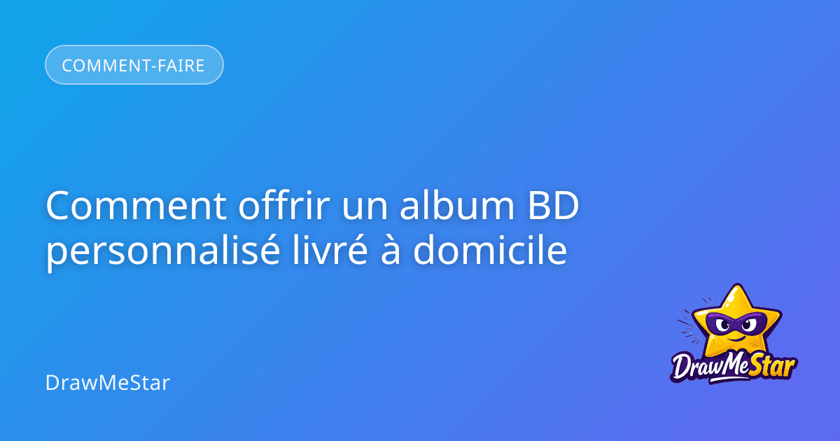 Un enfant souriant découvre une bande dessinée personnalisée où il apparaît en tant que personnage principal, posée sur une table en bois clair.