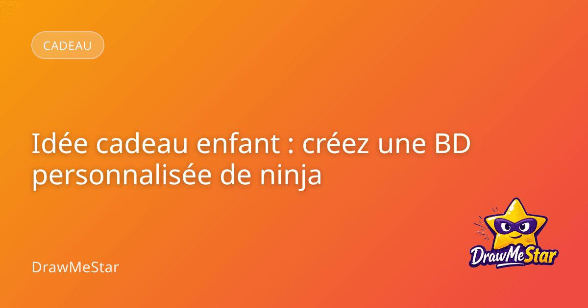 Un enfant souriant déguisé en petit ninja tenant entre ses mains une bande dessinée personnalisée où il apparaît comme le personnage principal.