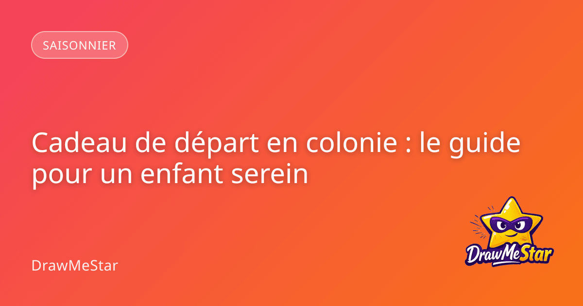 Un enfant souriant tenant un album illustré personnalisé dans ses mains, prêt à partir en colonie de vacances avec son sac à dos.