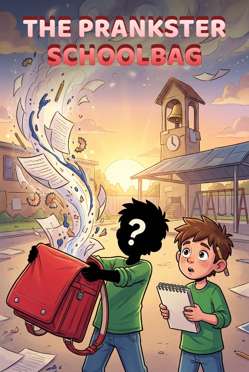 Cover of the personalised comic “The Prankster Schoolbag”